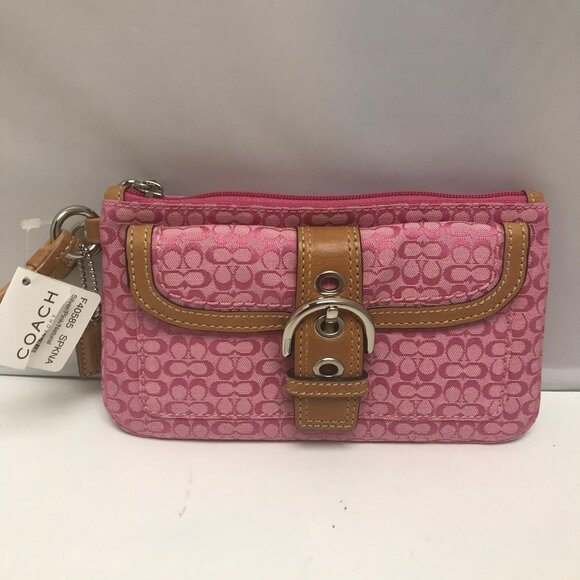 Coach Pink/Brown Buckle Bag Clutch Wristlet Purse